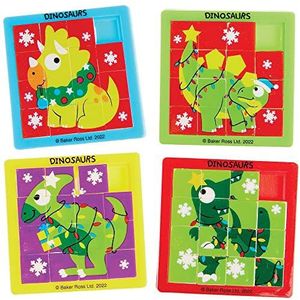 Baker Ross FX366 Kerstmis Dinosaurus Mini Schuifpuzzels - Pak van 6, Kerstmis Schuifpuzzel, Puzzelspelletjes voor Kinderen, Zakspeelgoed voor Kinderen