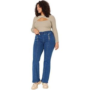 Trendyol Vrouwen Plus Size Hoge Taille Rechte Been Plus Size Jeans, Blauw, 50, Blauw, 48 grote maten