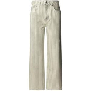 Jeans - Muntgroen en Wit Gestreept - Katoen - Hoge Taille - Rechte Pasvorm