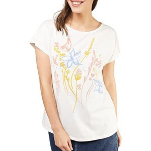 People Tree Dames T-shirt met bloemenprint, Multi on Cloud Dancer, 34 NL