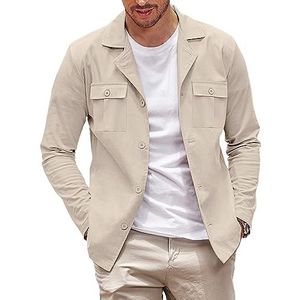 COOFANDY Heren Casual Shirt Jas Katoen Linnen Shacket Lichtgewicht Werkjas Button Down Overshirt, Licht Kaki, L