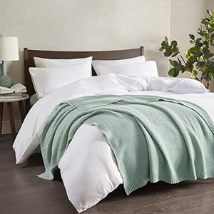 INK+IVY Bree Knit Luxe Knit Throw Aqua 50x60 Knit Premium Zachte Gezellige Acryl Voor Bed, Bank of Sofa
