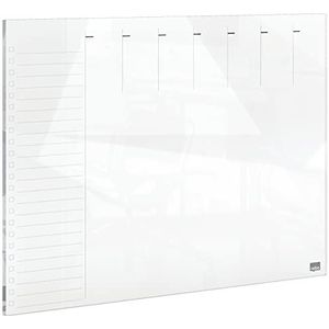 Nobo Magnetische Glazen Weekplanner Whiteboard, Droog Uitwisbaar, Frameloos, Voor Thuis en op Kantoor, 430 x 560 Millimeter, Inclusief Marker, Wit, 1915602