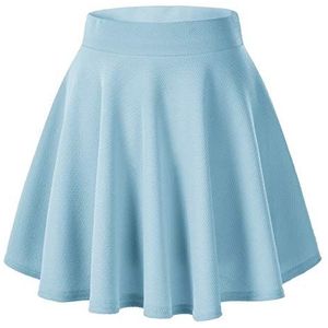 Urban CoCo Basic veelzijdige rekbare uitlopende casual mini-skaterrok voor dames, lichtblauw, XS