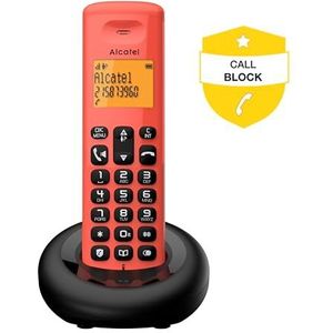 ALCATEL E260 Solo Rode draadloze telefoon. Blokkeert ongewenste oproepen, handsfree-functie.