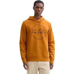 TOM TAILOR Heren hoodie sweatshirt met logo-print, 10821 - Peanut Butter Brown, L