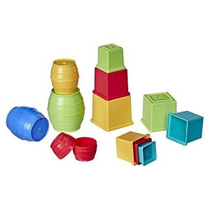 Playskool stapelbare en ineenpassende beker- en blokkenset, speelgoed voor baby’s en peuters vanaf 1 jaar, 16-delige set