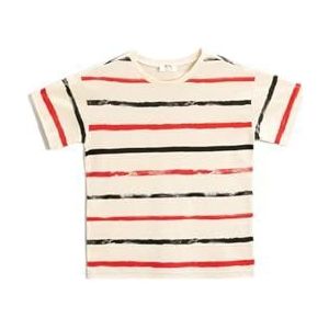 Koton Jongen Gestreiftes T-Shirt Kurzarm Baumwolle, Rode strepen (05z), 11-12 Jaren
