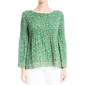 Max Studio Geplooide blouse voor dames, groen/goud lelies velden, XL