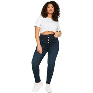 Trendyol Dames hoge taille slanke plus size jeans, donkerblauw, 46, Donkerblauw