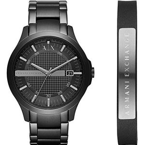 Cadeauset Armani Exchange Zwart Roestvrijstalen Horloge met Drie Wijzers en Datum, en Armband