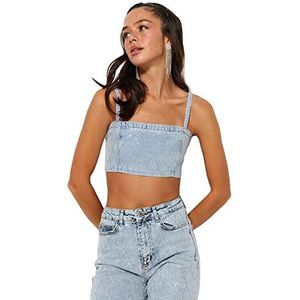 Trendyol FeMan getailleerde vierkante kraag denim bustier, blauw,40, Blauw, 38