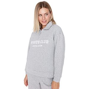 TRENDYOL Turtleneck voor dames, met slogan, regular sweatshirt, grijs, maat M, grijs, M