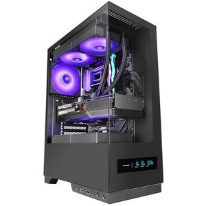 Mars Gaming MC-PULSAR, ATX-Gamingbehuizing, Realtime Front-LCD-Display, Dubbel Gehard Glas aan Voor- en Zijkant, CABLEHATCH-Kabelmanagementsysteem, Vloeistofkoeling tot 240 mm, Zwart