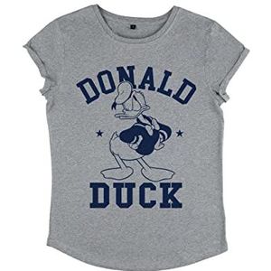 Disney Classics Dames Mickey Classic-Donald Goes to College Organic Roll Sleeve T-Shirt, Melange Grey, XL, grijs (melange grey), XL