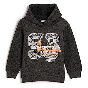 Koton Boys Sweatshirt met capuchon en lange mouwen, geborsteld interieur, basketbal, thema, bedrukt, antraciet (931), 5-6 jaar