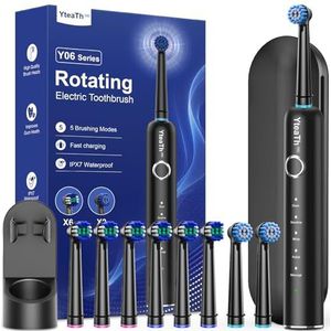 Elektrische tandenborstel, draaibaar, voor volwassenen, draaibare tandenborstels met 8 borstelkoppen, elektrische tandenborstel voor op reis, matzwart, Cepillo de Dientes