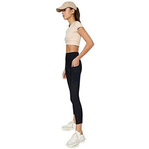 Trendyol Dames hoge taille skinny fit 3/4 maat sport legging, zwart, XS/S, Zwart, XS