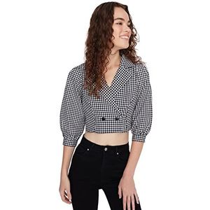 Trendyol Geruite blouse voor dames, 3/4 mouwen, regular, zwart, 32