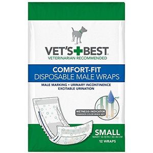 Vet's Best Comfort Fit Wegwerp luiers voor mannelijke honden | Absorberende mannelijke wraps met lekvrije pasvorm | Klein 12 Pack