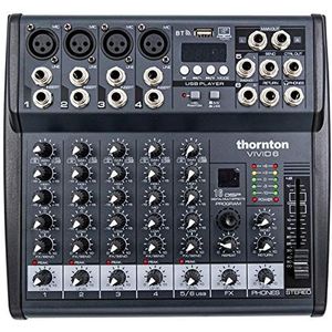 Thornton Vivid 6-6-kanaals mixer met ingebouwde 2-kanaals USB-geluidskaart, effecten, Bluetooth en mp3-speler