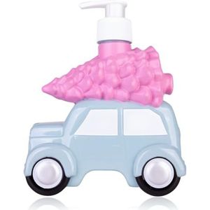 Accentra zeepdispenser met handzeep FESTIVE CAR vloeibare zeep in pompdispenser, 500ml, geur: Frosted Strawberry, kerstcadeau voor dames, schattige auto in turquoise met kerstboom in roze