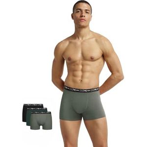 DIM Boxershorts voor heren, katoen, stretch, ademend, optimale grip, 3 stuks, zwart/chroom groen/agave groen, M