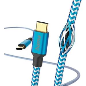 Hama USB-C naar USB-C Reflective kabel (USB-C aansluitkabel, PD USB type C oplaadkabel, 480 Mbit/s, 1,5 m, voor MacBook Pro, iPad, ChromeBook, Samsung Galaxy S21) blauw