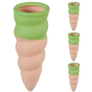 Relaxdays waterdruppelaar keramiek - set van 4 - kamer- en balkonplanten - voor fles - terracotta-groen