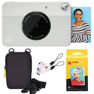 KODAK Printomatic Instant Camera (Grijs) Basisbundel + Zink Papier (20 Vellen) + Deluxe Case