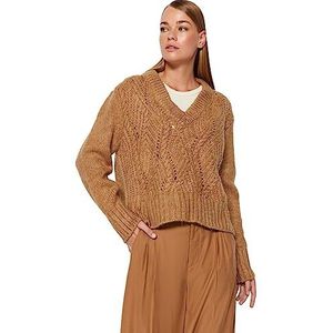 Trendyol FeMan Regular fit Basic V-hals gebreide trui, Camel, S, camel, S