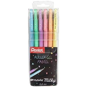 Pentel K108-P Hybrid Milky rollerball gelroller, pastelkleuren, 6 kleuren