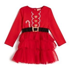 Koton Babygirls tule rok detail lange mouwen ronde hals nieuw jaar thema bedrukte jurk, rood (401), 12-18 maanden