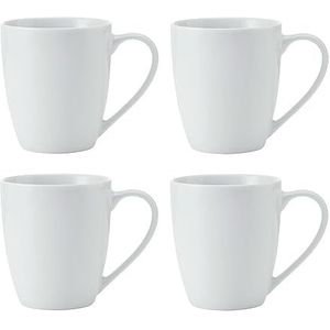 Mikasa Krijt porseleinen mokken, set van 4 witte mokken voor thee en koffie, 380 ml, vaatwasser- en magnetronbestendige bekers