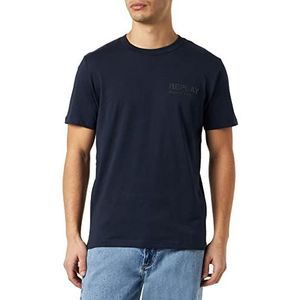 Replay Heren T-shirt korte mouwen Second Life van biologisch katoen, 085 Blauw, XXL