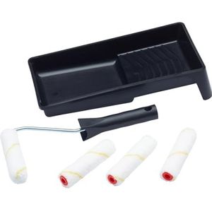 ProDec Advance 6 delige 4 inch Microvezel Mini Verfroller, Frame & Dienblad voor een gladde afwerking met Emulsie, Glans, Satijn, Vernis, Houtbeits op Binnenmuren, Plafonds, Hout, Metaal