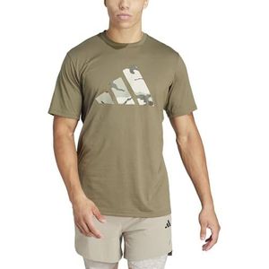 adidas Heren Train Essentials Seasonal Brand Love Camo Tee, olive strata/dark blue, S