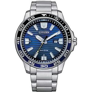 Citizen Heren analoog Eco-Drive horloge met roestvrijstalen armband, zilver/blauw, Eén maat, armband