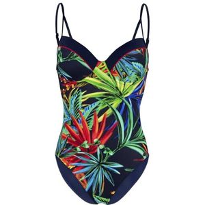 fashy Badpak voor dames, mareblu (78% PA gerecycled), Vivid-tropicals, marineblauw, 42 / B