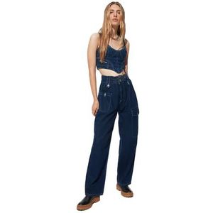 Trendyol Vrouwen Hoge Taille Rechte Pijpen Jeans, marineblauw, 66