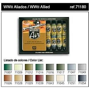 Vallejo Model Air WWII Allies acrylverf set voor luchtborstel - verschillende kleuren (Pack van 16)