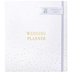Busy B Bruiloftplanner - Mooie witte en gouden spiraalgebonden bruiloftsorganizer met 6 tabbladen en opbergvakken. Perfect verlovingsgeschenk.