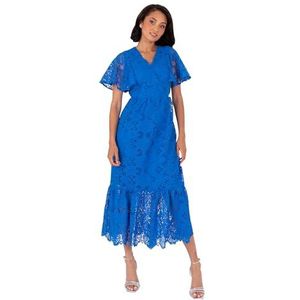Lovedrobe Dames Midaxi Jurk Dames V-hals Angel Sleeve A-Line Bloemenprint Ruffle Tiered Hem Wedding Guest Avondgelegenheid, Blauw 46, Blauw, 40 NL