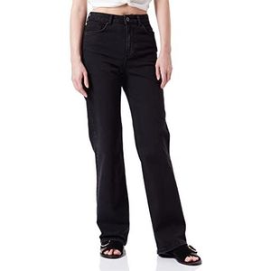 PIECES Holly High Waisted Wide Jeans, zwart denim, 26W / 30L