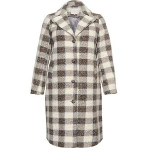 Kaffe Curve Plus Size Women's Coat Single Breasted Notch Lapel Teddy Stof, Grijs/Beige Check, 44/Grote Maat