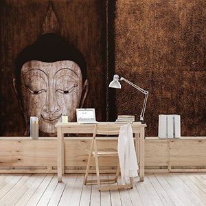 Apalis Vliesbehang Happy Boeddha fotobehang breed | vliesbehang wandbehang muurschildering foto 3D fotobehang voor slaapkamer woonkamer keuken | bruin, 94670