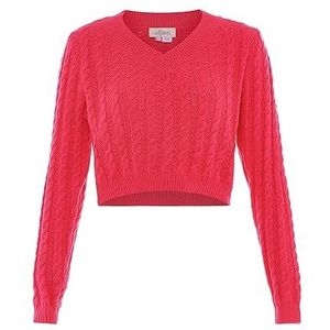 Aleva Dames korte trui met V-hals en twist-gebreid roze maat XL/XXL, roze, XL