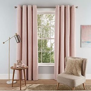 Sleepdown Super zachte teddy fleece gordijnen met oogjes voor slaapkamer en woonkamer - roze (Blush Pink) - 2 panelen 168 x 229 cm