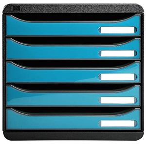 Exacompta - ref. 3097282D - Ladebox - Bureau - kantoor BIG BOX PLUS met 5 laden voor A4+ documenten - Afmetingen: Diepte 34,7 x Breedte 27,8 x Hoogte 27,1cm - Zwart/Turquoise glanzend