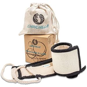 Chinchilla® Massage Gordel Loofah Spons & Katoen | Rug Scrubber voor Lichaamsscrub & Zachte Rugmassage | Lichaamsborstel voor Douche & Wellness | incl. Opbergtas